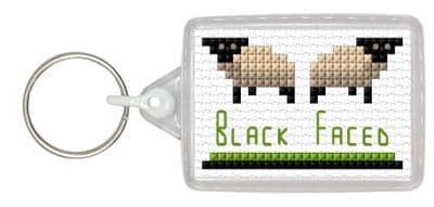 Black Faced Sheep, Pair Keyring ~ 14 Count Cross Stitch Kit