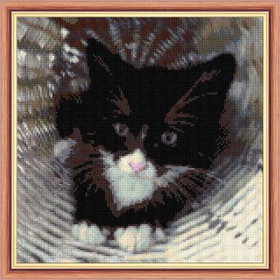 Black Kitten Hiding in the Basket ~ 14 Count Cat Cross Stitch 10
