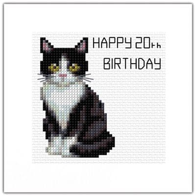 Black & White Cat: Happy Birthday Any Age Cross Stitch Card Kit | 14ct Square 5.5