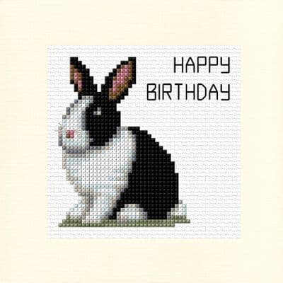 Black & White Rabbit: Happy Birthday Cross Stitch Card Kit | 14ct Square 5.5