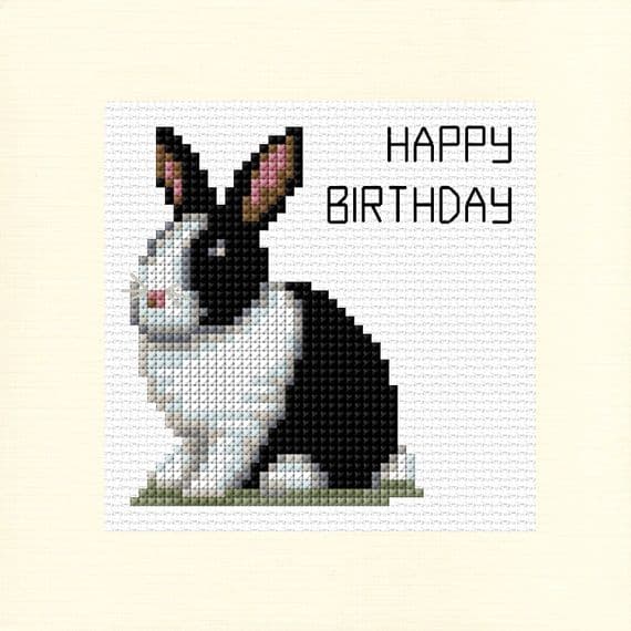 Personalised Black & White Rabbit Birthday Cross Stitch Card Kit | 14ct