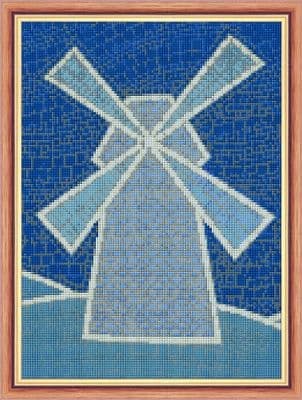 Blue Mosaic Windmill Design ~ 14 Count Cross Stitch, 8