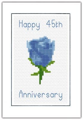 Blue Rose: Sapphire 45th Happy Anniversary Cross Stitch Card Kit | 14ct A6