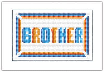 Brother, Blue + Orange Block Wording ~ Plain/Birthday Cross Stitch Card Kit 6