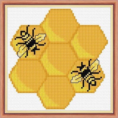 Bumble Bees on Honeycomb: Counted Cross Stitch Mini Kit | 14ct 5