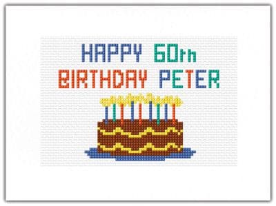 Cake & Candles: Happy 40/50/60/70th Birthday (Purple & Blue) Cross Stitch Card Kit | 14ct A5
