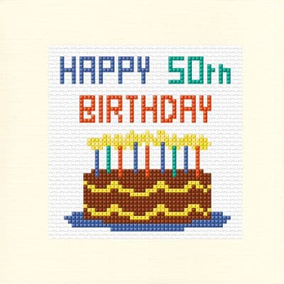 Cake & Candles: Happy 40/50/60/70th Birthday (Purple & Blue) Cross Stitch Card Kit | 14ct Square
