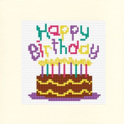 Cake & Candles: Happy Birthday (Purple & Blue) Cross Stitch Card Kit | 14ct Square 5.5