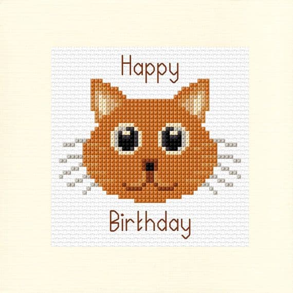 Cartoon Cat Design ~ Birthday, Greeting Card Cross Stitch Kit 5.5