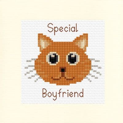 Cartoon Cat Design ~ Special Boyfriend, Greeting Card Cross Stitch Kit 5.5