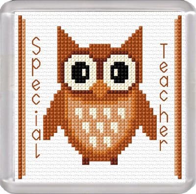 Cartoon Owl Coaster: Special Teacher (Bown) Counted Cross Stitch Kit | 16ct 3.8
