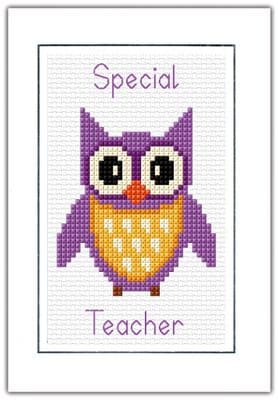 Cartoon Owl, Purple or Blue ~ Special Teacher/Leaving A6 Card ~ 14 Count Cross Stitch Kit