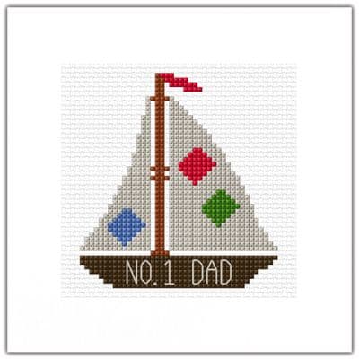 Cartoon Sail Boat No. 1 Dad, Fathers Day Design ~ Greeting Card Cross Stitch Kit 5.5