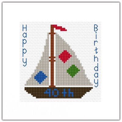 Cartoon Sailboat ~ Happy Birthday, 40/50/60/70, 14ct Cross Stitch Card Kit 5.5