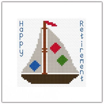 Cartoon Sailboat: Happy Retirement Cross Stitch Card Kit | 14ct Square 5.5