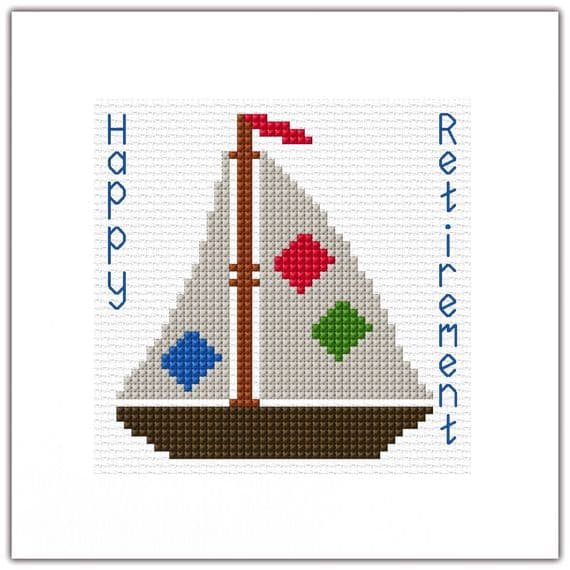 Cartoon Sailboat Retirement Cross Stitch Card Kit | Personalised