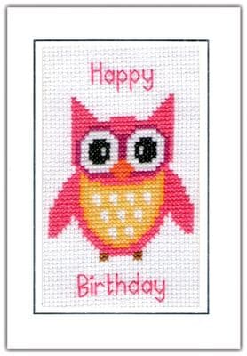 Cartoon Style Owl: Happy Birthday Cross Stitch Card Kit | 14ct A6