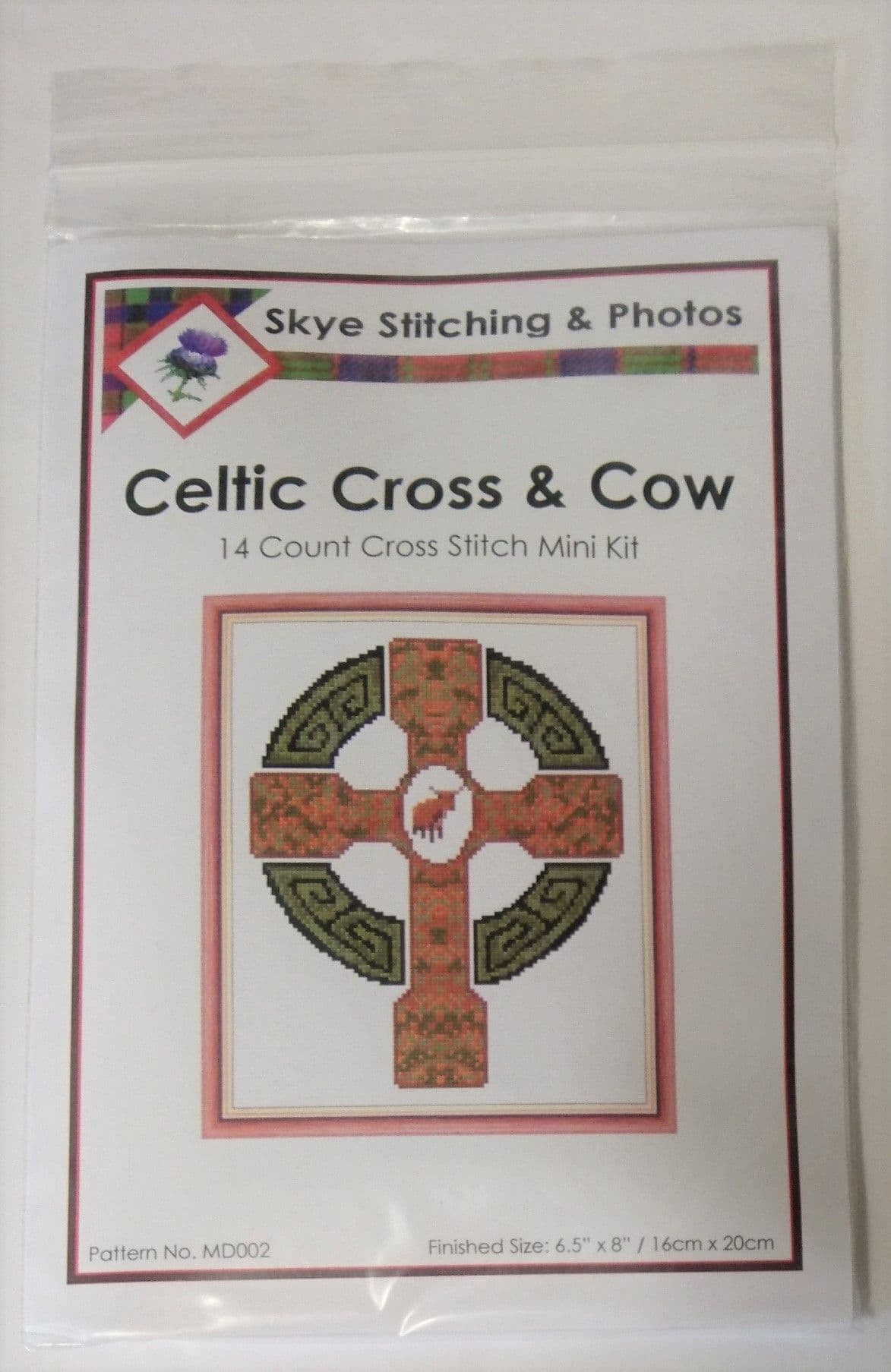 Celtic Cross & Highland Cow 14 Count Mini Cross Stitch Kit