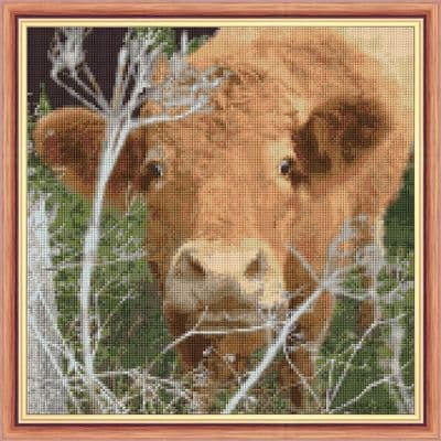 Cheeky Brown Calf: Cow Counted Cross Stitch Kit or Chart | 14ct or 16ct
