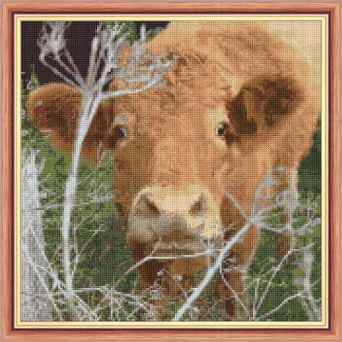 Cheeky Brown Calf: Cow Counted Cross Stitch Kit or Chart | 14ct or 16ct