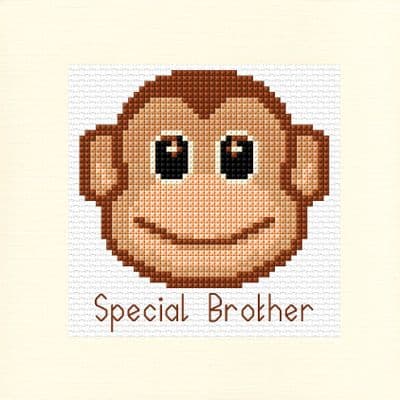 Cheeky Cartoon Monkey: Special Brother Grandson Boyfriend Cross Stitch Card Kit | 14ct 5.5