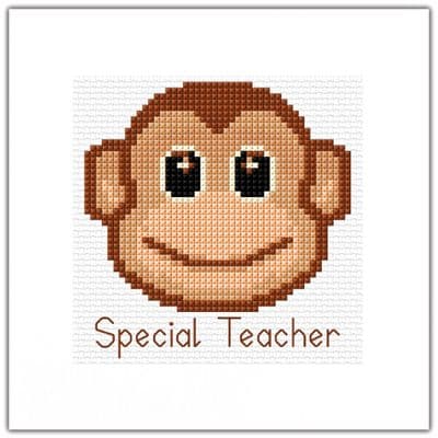 Cheeky Cartoon Monkey: Special or Thank You Teacher Cross Stitch Card Kit | 14ct 5.5