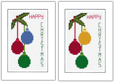Christmas Baubles & Holly: Happy | Merry Christmas Cross Stitch Card Kit | 14ct A6