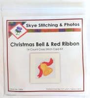 Christmas Golden Bell & Red Ribbon ~ Cross Stitch 5.5