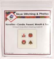 Christmas Novelties 1 (Candle, Present, Wreath & Tree), Square Cross Stitch Card Kit