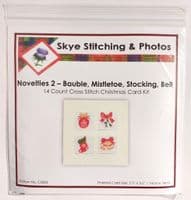 Christmas Novelties 2 (Bauble, Mistletoe, Stocking & Bell), Square Cross Stitch Card Kit
