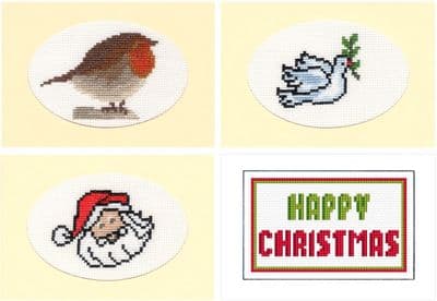 Christmas Robin, Dove, Santa & Words: PDF CHARTS Cross Stitch A6 Design