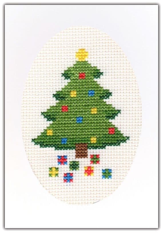 Christmas Tree & Presents ~ Cross Stitch A6 Card Kit