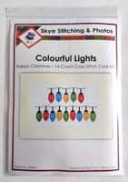 Colourful Christmas Lights Cross Stitch Card Kit | Happy or Merry Christmas 14ct A5