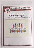 Colourful Christmas Lights Cross Stitch Card Kit | Happy or Merry Christmas 14ct A5
