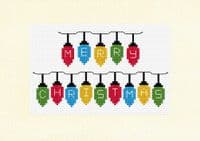 Colourful Christmas Lights Cross Stitch Card Kit | Happy or Merry Christmas 14ct A5