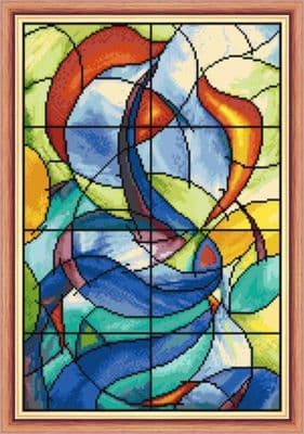 Colourful Stained Glass Window ~ 16 Count Cross Stitch, 8