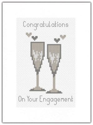 Congratulations On Your Engagement, Champagne Glasses  in  Grey/Silver Cross Stitch A5 Card Kit