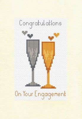 Congratulations On Your Engagement, Champagne Glasses in Silver/Gold Cross Stitch A5 Card Kit