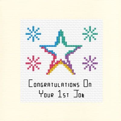 Congratulations on Your New / 1st Job,  Colourful Star ~ 14ct Cross Stitch Card Kit 5.5