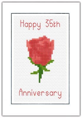 Coral Rose: 35th Happy Anniversary Cross Stitch Card Kit | 14ct A6