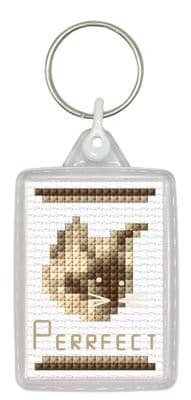 Cream & Brown Cat Keyring ~ 14 Count Cross Stitch Kit