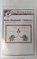 Cute Baby Elephants + Balloons - Baby Birth Sampler/Announcement - 14 Count Cross Stitch
