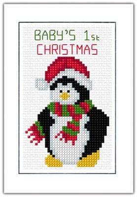 Cute Penguin: Baby's 1st Christmas Cross Stitch Card Kit | 14ct A6