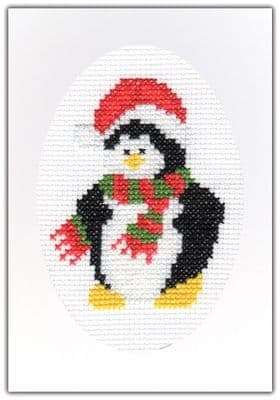Cute Penguin: Christmas Cross Stitch Card Kit | Oval 14ct A6