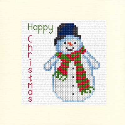 Cute Snowman: Happy or Merry Christmas Cross Stitch Card Kit | 14ct Square 5.5