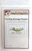 Cycling Amongst the Flowers, Happy Birthday ~ 14 Count Cross Stitch Card Kit