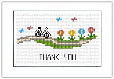 Cycling Amongst the Flowers, Thank You ~ 14 Count Cross Stitch Card Kit