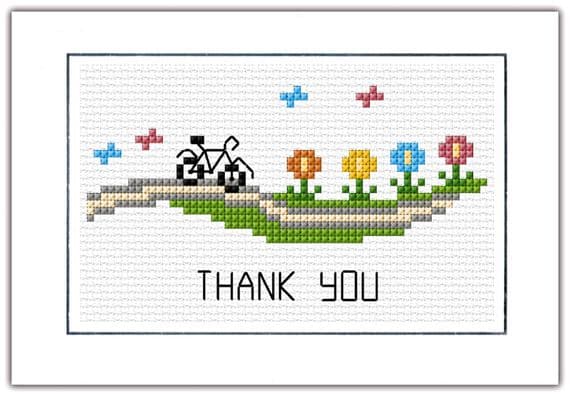 Cycling Amongst the Flowers: Thank You or Thank You Teacher Cross Stitch Card Kit | 14ct A6