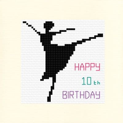 Dancer Silhouette: Happy Birthday (10, 15, 18, 21) Cross Stitch Card Kit | 14ct Square 5.5
