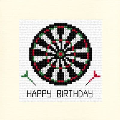 Dartboard & Darts: Happy Birthday Cross Stitch Card Kit | 14ct Square 5.5